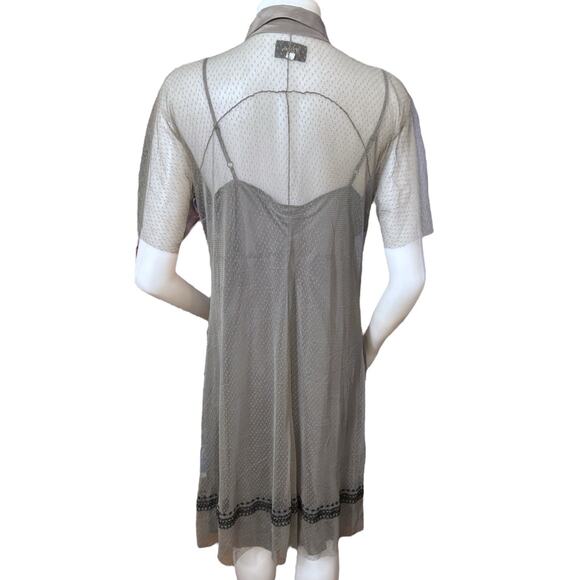 Johnny Was Biya Silk Nylon Burnette Mesh Embroidered Dress Gray Black Size XL - Picture 3 of 8